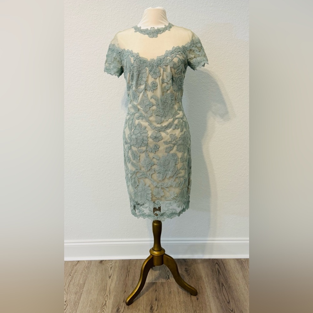 NEW Tadashi Shoji HEDY OFF-THE-SHOULDER ILLUSION DRESS Light Green Size 10 $349 - Picture 4 of 12